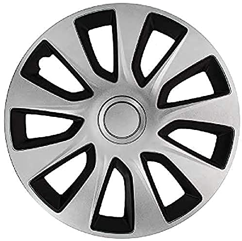 S SUMEX Juego de 4 Tapacubos de 17 Pulgadas Diseño Washington Silver Black, Acabado Cromado Negro y ABS Resistente a Fuertes Impactos, Duradero y Fiable con Anillo de sujeción Ajustable