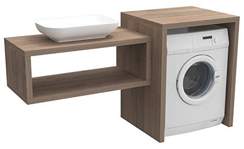 Ve.Ca. - Mobile Bagno Coprilavatrice Stoccolma - Realizzato in Legno - Mensola Lavabo + Copri Lavatrice/Asciugatrice - Anche su Misura - Lavanderia Arredo Bagno - Colore: Noce