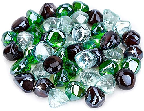 Stanbroil 10-Pound 1/2 Fire Glass Diamonds Blended Emerald Green,Crystal Ice,Amber Luster for Indoor and Outdoor Gas Fire Pits and Fireplaces