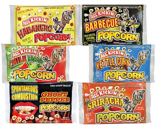 KICKIN' Palomitas de maíz premium para microondas - Paquete de regalo variado (6) - El mejor regalo gourmet picante y sudoroso - ¡Pruébalo si te atreves!