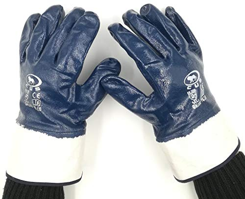 12 Paar Handschuhe Tg 10 aus Jearsy imprägniert in schwerem Blau NBR innen mit Sicherheitsmanschette 7 cm