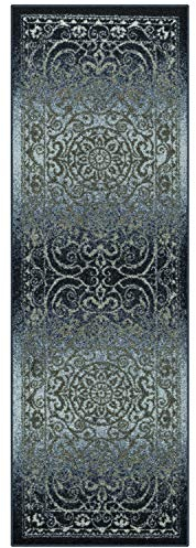 Maples Rugs Pelham Läuferteppich, Vintage-Stil, rutschfest, für Flur, Eingang, 61 x 182,9 cm, Marineblau/Grau