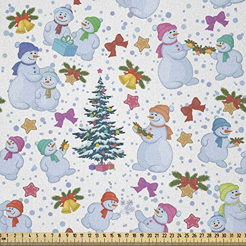 ABAKUHAUS Weihnachten Stoff als Meterware, Schneemann Pines Robbons, Microfaser Stoff für Dekoratives Basteln, 1M (230x100cm), Weiß Grau