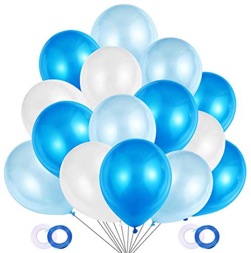 100 Stück Luftballons Blau Weiß,Helium Luftballons Geburtstag, Latex Helium Ballons für Hochzeit Geburtstag Junge Kinder Babydusche Taufe Konfirmation Deko, 3 Farbe