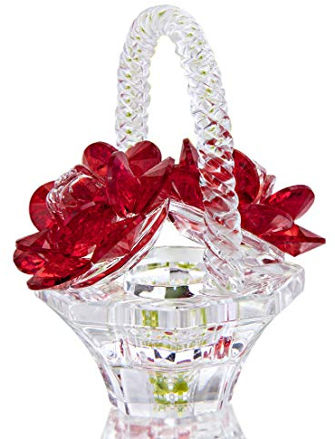 H&D HYALINE & DORA Cyrstal Rose Vase Figurine Glass Rose Ornament,Crystal Basket of Flowers Paperweight,Gift for Mom