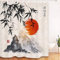 LB Sumi-e Japonais Rideaux de Douche 240X175cm Peinture à l'encre de Chine,Bambou,Montagne,Soleil Rouge Rideaux de Bain avec Crochets,Extra Large Imperméable Polyester Anti Moule Salle de Bain Décor