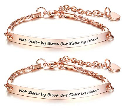 VNOX 2 Stück BFF Freundschaft Schwester Inspirierende Zitat Bar Armband Gravierte Edelstahl Link ID Kette für Frauen Mädchen,Weihnachten/Geburtstagsgeschenk,Länge Einstellbar