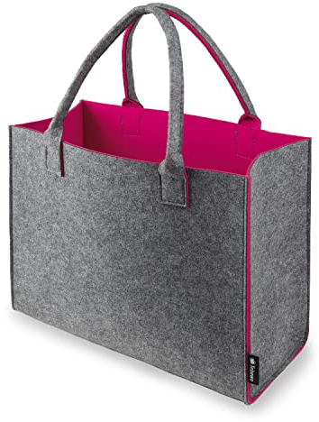 Shopping-Bag aus Filz, große verschließbare Einkaufs-Tasche mit Henkel, Einkaufskorb, faltbare Kaminholztasche zur Aufbewahrung von Holz, vielseitige Tragetasche, Farbe grau/magenta