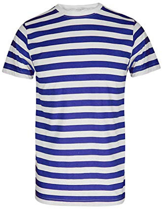 WickedFun® Boys Girls Blue White Striped Stripe T-Shirt Crew Neck Short Sleeve Top (13 Years)