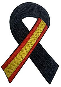 Gemelolandia | Pin Bandera España Lazo Negro Parche bordado lazo negro Pin España Bandera con Crespón Luto Unidad o Pack | Muy Adherentes | Patch Stickers Para Decorar Tu Ropa | Fáciles de Poner
