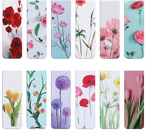 MWOOT 24 Stücke Blumen Pflanzen Magnetische Lesezeichen,Seiten Clips Lesezeichen,Magnete Seiten Buchmarkierungen Set für Studenten Büro Lesen Briefpapier(6x2cm)