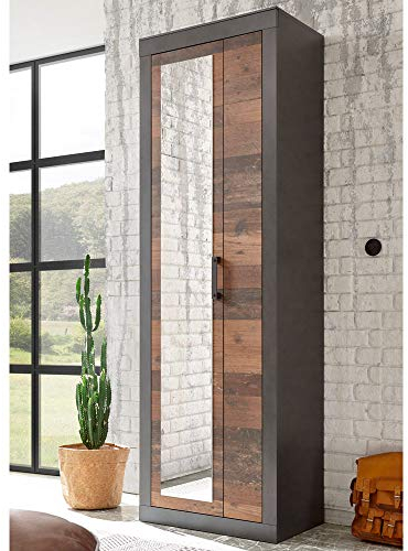 Lomadox Garderobenschrank im Industrial Design in Matera anthrazit/grau mit Old Mix Dekor, BxHxT: ca. 65x201x42 cm