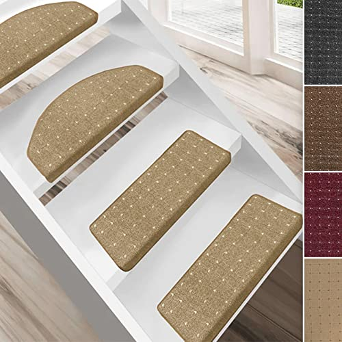 Floordirekt Stufenmatten Rapido - Treppenmatten in 4 Farben - Unempflindlich & pflegeleicht - Stufenteppich - Made in Germany (Beige, Halbrund 56 x 19 cm)