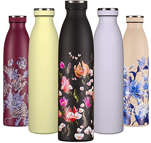 B2DO Bouteille d'eau Isotherme 500ml Noir Fleur de la Passion | Gourde métallique réutilisable en acier inoxydable à double paroi sous vide | Gourde isotherme de sport anti-fuite | Bouteille isotherme