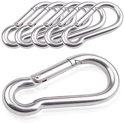 LAMXD 6 Pcs Stainless Steel M6 Carabiner Clips, Heavy Duty, Small, For Hiking, Camping, Fishing, Dog Leash & More