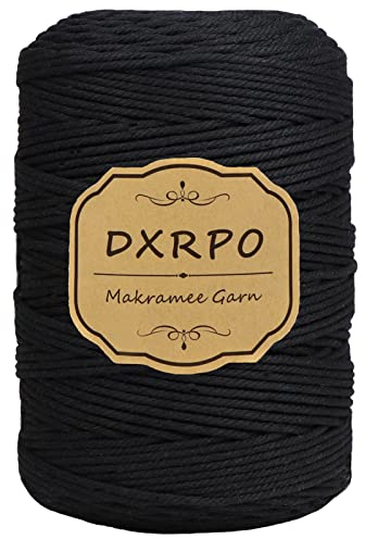 DXRPO Corde Macramé 3mm x 300m, Macrame Corde de 4-Ply Naturel Coton, pour Rideau Macramé, Bricolage Decoration Murale, Décoration de Chambre à Coucher et Decoration Mariage Boheme (Noir)