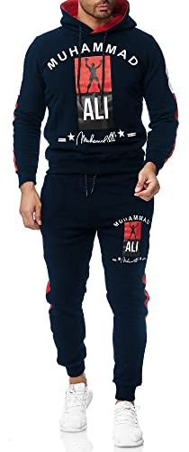 OneRedox Herren Jogginganzug Trainingsanzug Sportanzug Boxen Ali Modell 3462 (M, Navy)