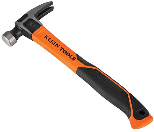 Klein Tools H80816 Straight-Claw 16-Ounce Hammer with Smooth Head, Fiberglass Non-Slip Shock Absorbing Grip Handle with Tether Hole, 13-Inch
