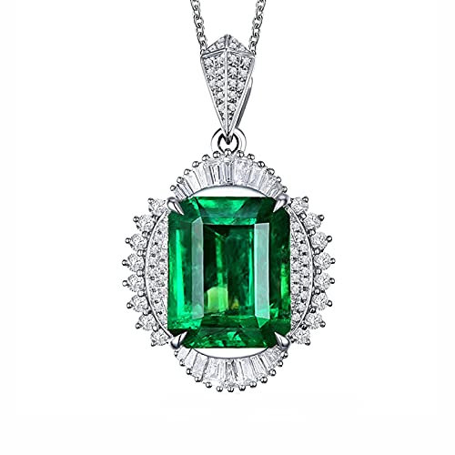 Daesar Halskette 585 Weißgold Damen mit Diamant, Kette Anhänger Blume mit 3ct Smaragd Halskette Weißgold 45CM