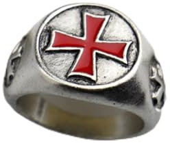 XJruixi Cross Men Ring Templar Antique Ring Cospaly Gamer Jewelry Engagement Party Red Enamel Ring for Women Jewelry Gift