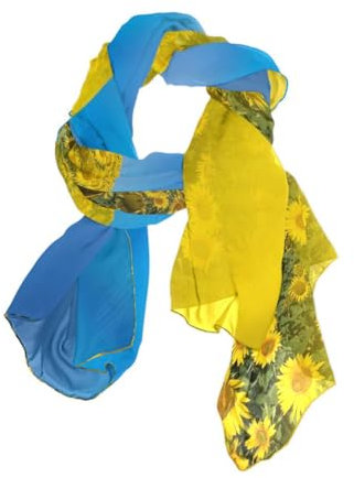 ODAWA Langer Damenschal mit Flagge, Motiv: Ukraine, Sonnenblume, weich, modisch, leicht, Chiffon, Seide, Mehrfarbig/Meereswellen (Ocean Tides), 90x180(CM)