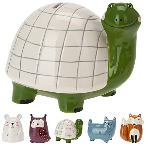 Murago - Spardose Schildkröte Sparschwein für Kinder Sparbüchse Jungen Mädchen Keramik Tierform Dekofigur groß Weiß Grün