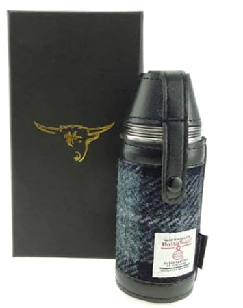 Maia Gifts Grey and Black Tartan Tweed Hunting Flask