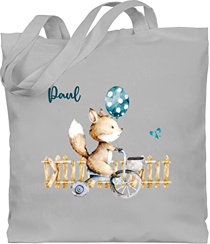 Baumwolltasche - Tiere - Süßer Fuchs Kinder - Unisize - Hellgrau - jutebeutel stoffbeutel kindergarten personalisierte geschenke personalisieren beutel stofftasche wechselbeutel kita tier