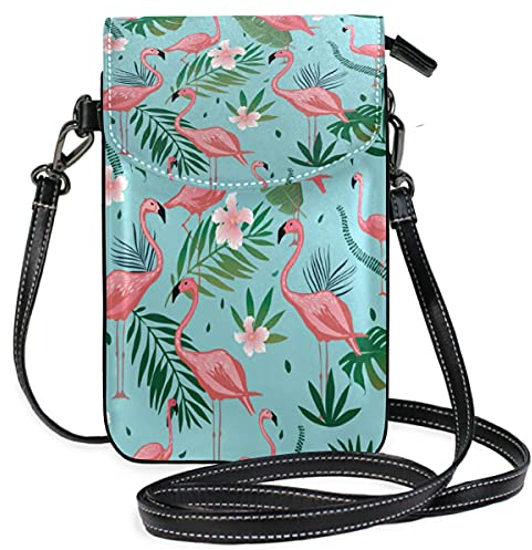 Oudrspo Damen Leder Umhängetasche Flamingo Handy Kreditkarte Umhängetasche