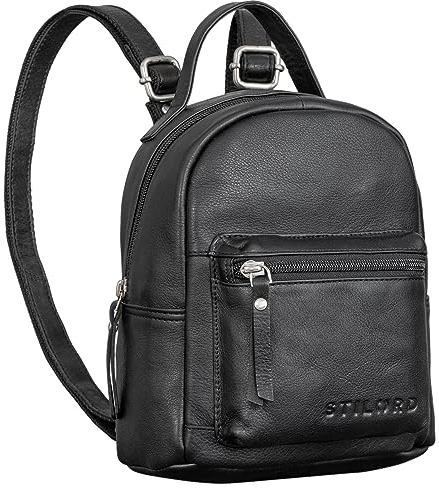 STILORD 'Tiny' Mini Rucksack Damen Leder Rucksack Damen klein Cityrucksack Vintage Daypack Lederrucksack kleiner Damenrucksack Echtleder, Farbe:schwarz