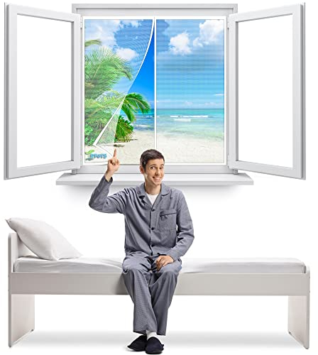 Fliegengitter Fenster 200 x 210 cm Insektenschutz Tür mit Klettband, mit Heavy Duty Mesh faltbar, Luft kann frei strömen, für Balkontür Kellertür Patio【Weiß】