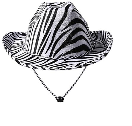 Springcmy Cowboyhut für Damen, Filz, flauschig, Federbesatz, Disco, Cowgirl-Hut, breite Krempe, Kostümparty, Halloween, Rollenspiele, Hüte, Kostüme, B-Zebra, Einheitsgröße