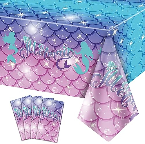 PTECDROTS | Juego de 4 manteles rectangulares de Sirena para Fiestas bajo el mar, Baby Shower, Decoraciones de cumpleaños, artículos para Fiestas, 120x220 cm, Sirena
