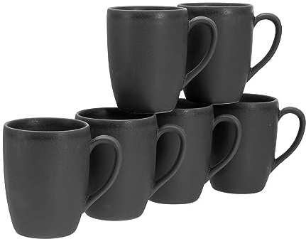 CreaTable, 17874, Serie Soft Touch Black, 6-teiliges Geschirrset, Becherset aus Steinzeug, spülmaschinen- und mikrowellengeeignet, Made in Portugal
