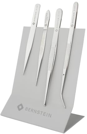 BERNSTEIN Juego de 4 pinzas universales + portaherramientas | Reparación electrónica, medicina, fabricación de joyas, cosméticos, manualidades, manualidades