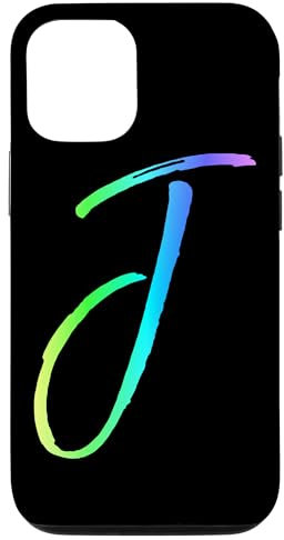 iPhone 15 Rainbow Letter J Phone Case Colourful Gradient Cute Initial J Case