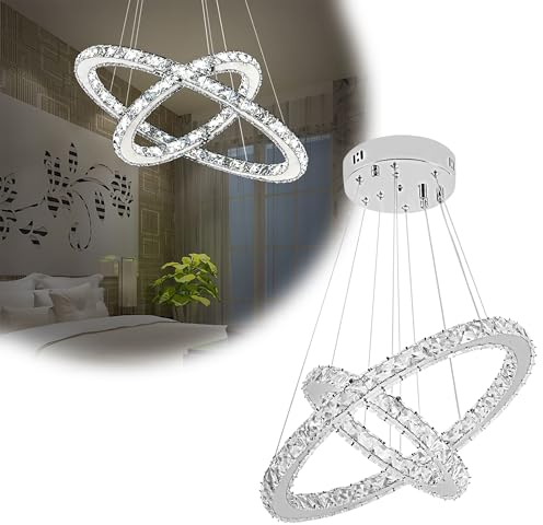 SUBTLETY 48W Pendelleuchte 2 Ringe Kreative Hängelampe Esstisch Höhenverstellbar Hängeleuchte Modernität Design LED Kronleuchter Kaltweiß 6000K-6500K Lampe für Wohnzimmer Esszimmer Hotel