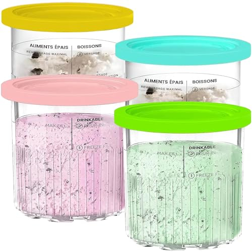 Creami Tubs for Ninja CREAMi Deluxe NC501UK NC501 NC500 Series Ice Cream Makers, Replacement Ice Cream Containers Pots and Lids for Ninja Creamy Deluxe Tubs Pints, BPA-Free & Dishwasher Safe (4 Pack)