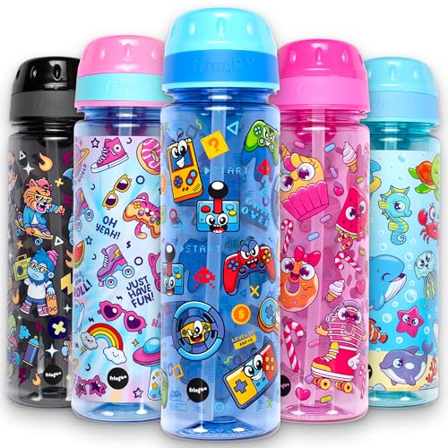 Fringoo 650ml Kids Straw Water Bottle with Carry Handle - 100% Leakproof & BPA-Free School Bottle for Kids
