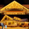 Solar Lichterkette Aussen, 5M Wasserdichte Vorhang Lichter 8 Modes 128 LEDs Eiszapfen Lichter 16 Pcs String Lichter mit Fernbedienung für Hof Garten Hochzeit Party Hausdach Weihnachtsdekoration