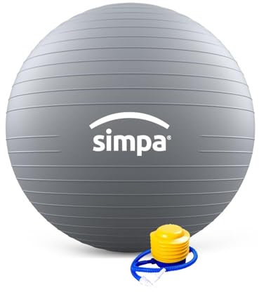 simpa Grey 55cm Exercise Gym Fitness Yoga Ball with Pump for Fitness, Pilates, Maternity, Stability and Core Training.