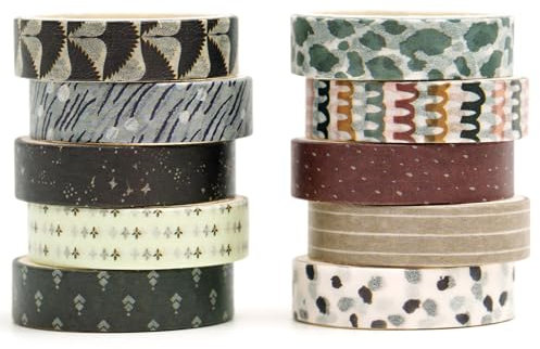 Songdao 10 Rollen Hirngespinst Washi Tape Set, Textur Masking Tape dekorative Klebebänder, Klebeband Bunt für Kunst, DIY Handwerk, Tagebuch, Hobel, Sammelalbum, Verpackung