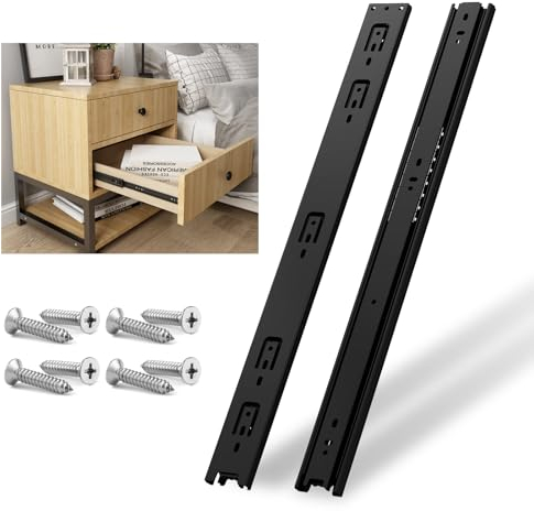NECILO Schubladenschienen Vollauszug 200mm, 45kg Tragkraft, Kugelauszug Küchenschrank Schubladenführungen, 3-teiliger Vollauszug, Seitliche Montage, 1 Paar(Schwarz)