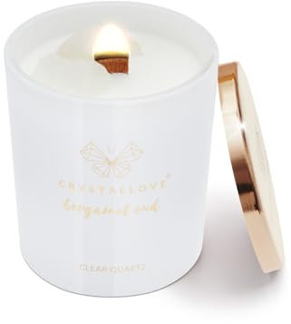 CRYSTALLOVE Duftkerze im Glas - Natürliche Soja-Kerze mit Bergkristall und Bergamotte - Candle - Geschenk Kerze - 400g - lang anhaltende Kerze für Zuhause - Blumenduft