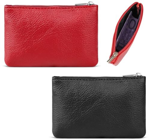 2 Stück Kleines Portemonnaie für Damen, Leder Mini Geldbörse, Klein Portemonnaie Coin Purse Münzgeldbörse Mini Geldbeutel, Münzbeutel Schlüsseletui Woman (Schwarz + Rot)