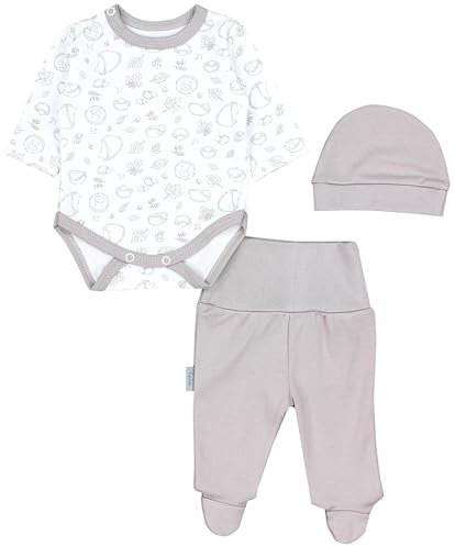 TupTam Baby Mädchen Jungen Bekleidungsset Langarmbody Hose Mütze mit Aufdruck Spruch 3 teilig, Farbe: Igel Beige, Größe: 62