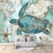 Papier Peint intissé Carte Rétro Vie Marine Tortue De Mer 350x256 cm Papier Peint Photo Panoramique, Poster Geant Mural Personnalisé 3D, pour Salon Cuisines Chambre Adulte Enfant Décor Murale