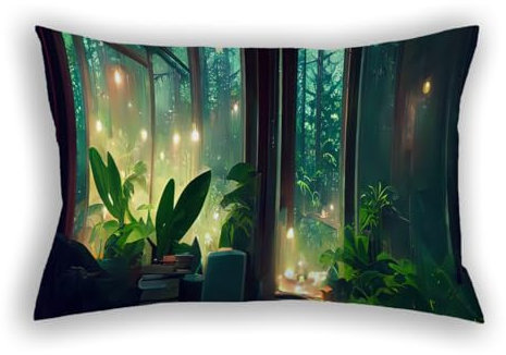 LONQISI Anime Green Plants Pillowcases with Hidden Zipper Pillow Case Men Women Rectangular Pillow Cover Cushion Standard 20x30 Inches for Sofa Living Room Bedroom Home Decorative