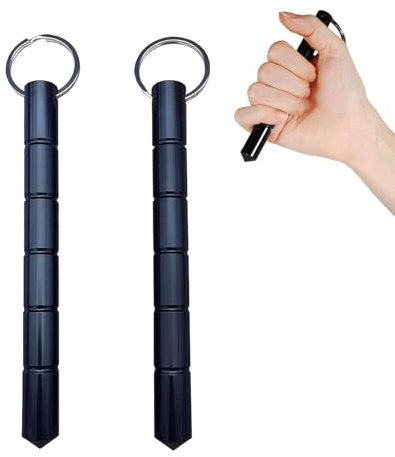 PTAHAN 2-teiliges Selbstverteidigungs-Schlüsselanhänger-Set, tragbar, Metall, 2 Stück, Aluminium, stumpfe Kraft in Schwarz, Schwarz, Small