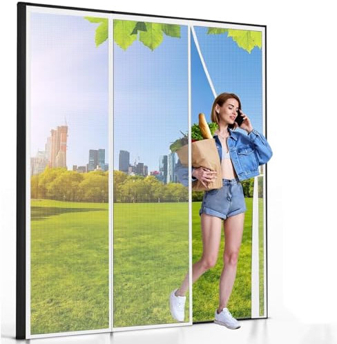 Zanzariera per Porta Blindata 255x210cm Bianco Zanzariera Finestra Zanzariera con Magneti per Porte Zanzariera Magnetica Adesivo